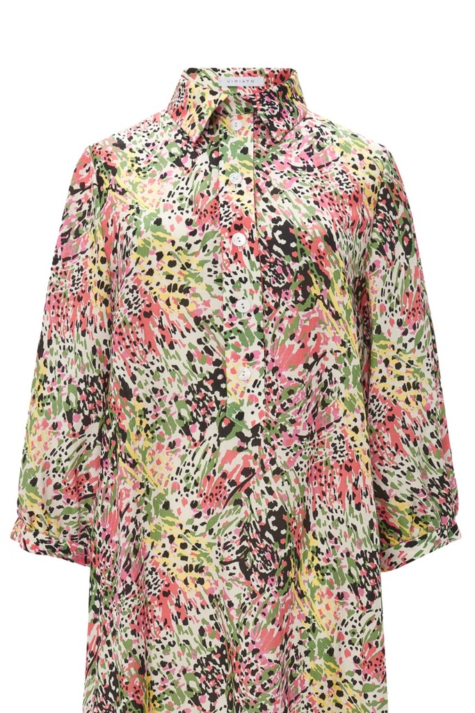 Vestido camisero estampado multicolor lino