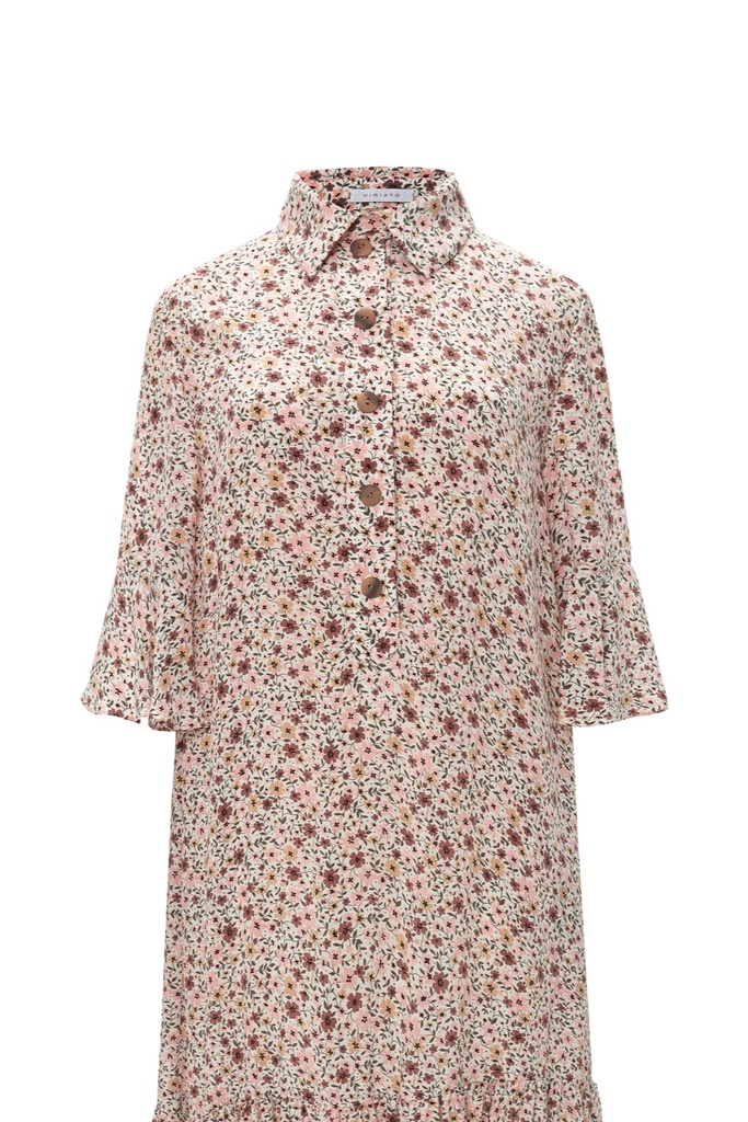 Vestido camisero estampado floral rosa