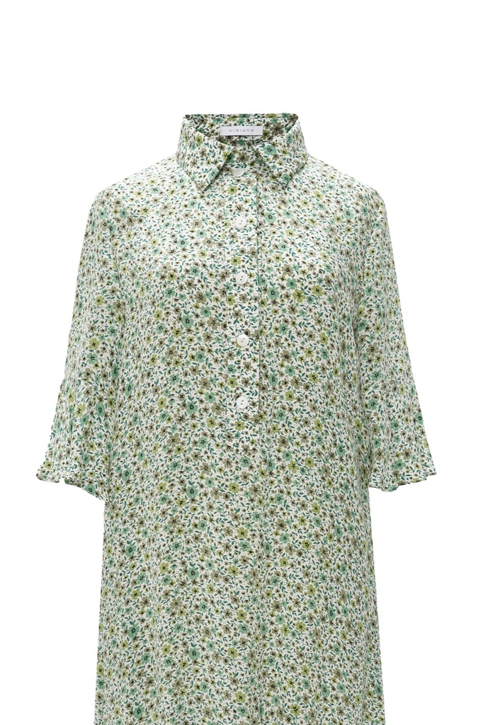 Vestido camisero estampado floral verde