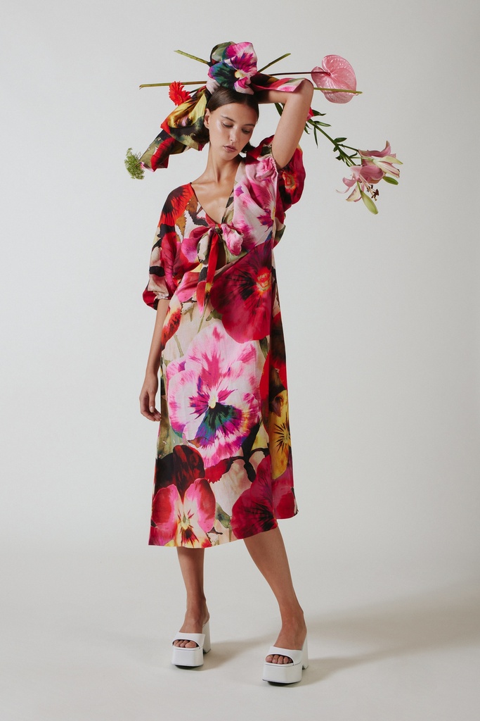Vestido estampado de flores manga abullonada