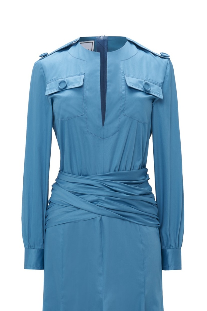 Vestido camisero con fajín fruncido