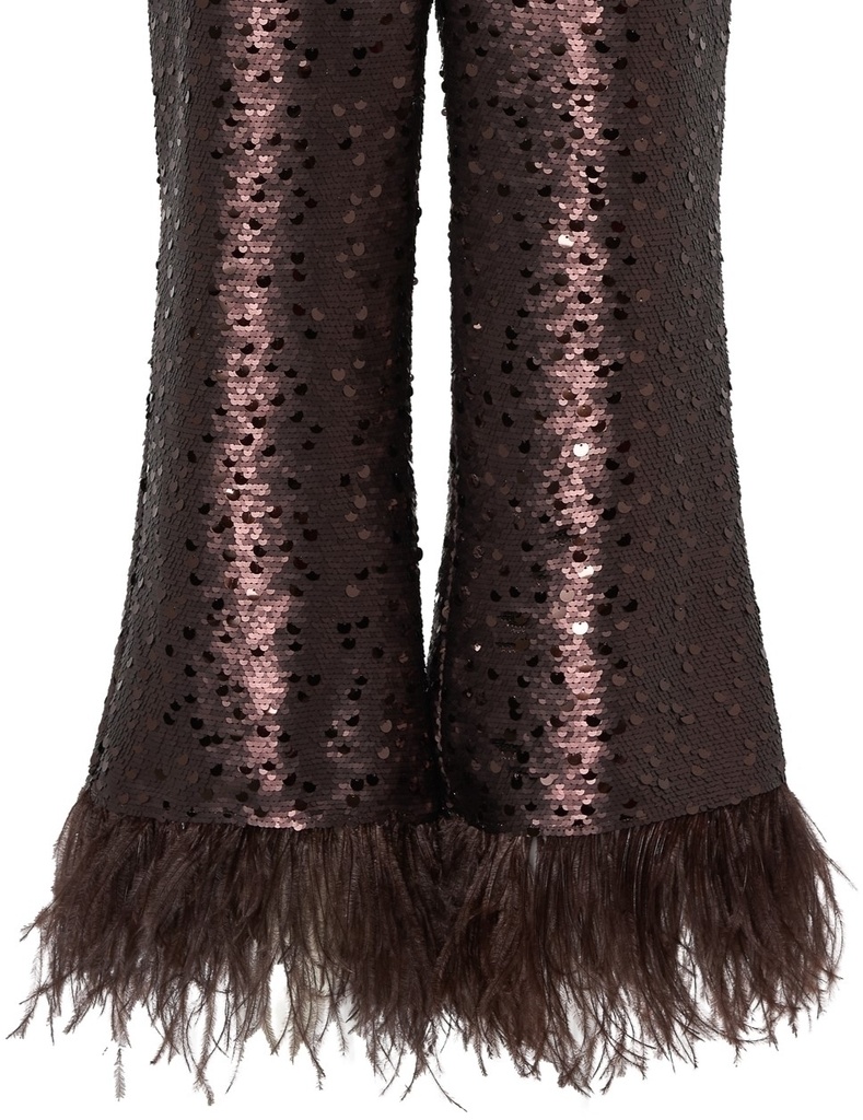 Pantalón de paillettes con plumas
