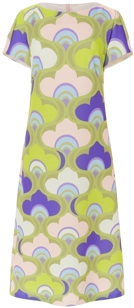 Vestido midi estampado retro manga corta