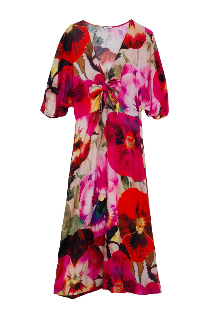 Vestido estampado de flores manga abullonada