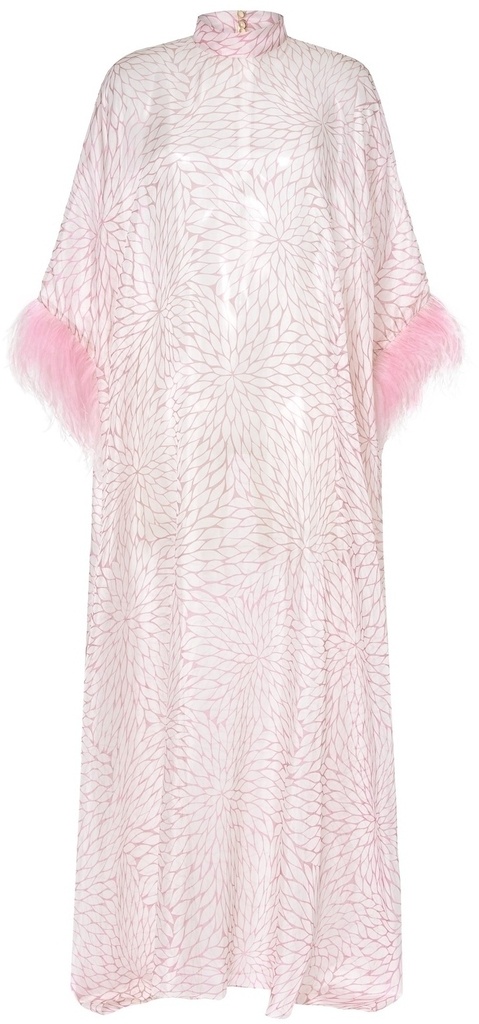Kaftan muselina seda floral con plumas