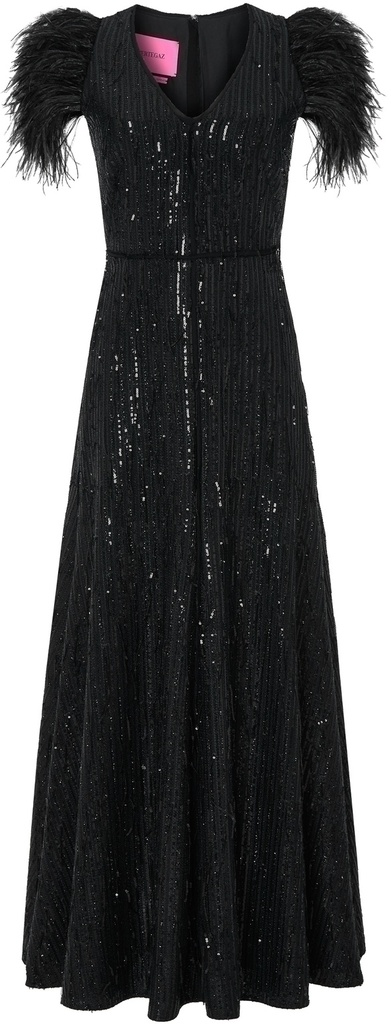 Vestido de lentejuelas con plumas