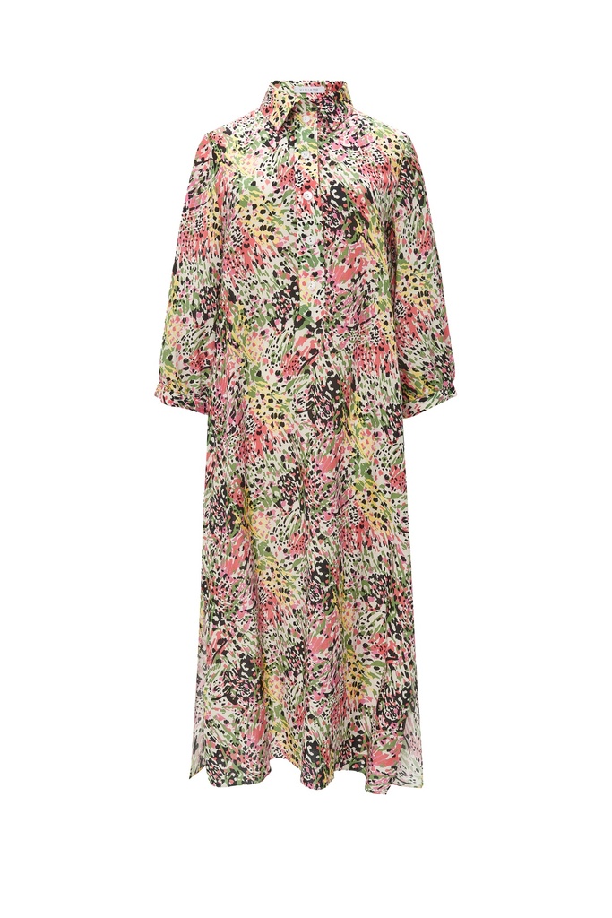Vestido camisero estampado multicolor lino