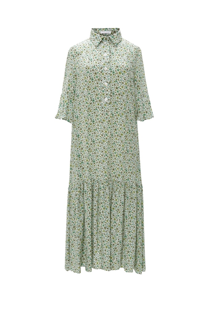 Vestido camisero estampado floral verde